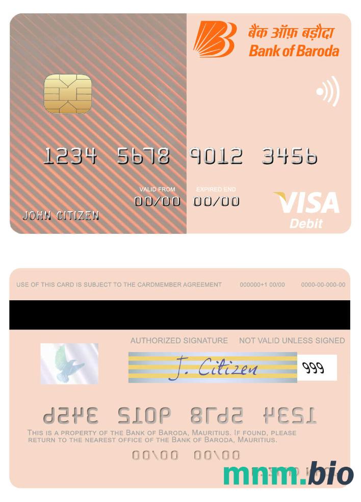 Mauritius Bank of Baroda visa debet karta przykład w formacie PSD